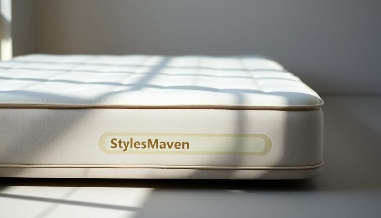 A StylesMaven independent spring mattress with a crisp white cover, showcasing its intricate internal structure. The mattress is positioned in a softly lit, minimalist setting, with delicate shadows and highlights accentuating its clean, modern design. The camera captures the mattress at a slight angle, highlighting its depth and allowing the viewer to appreciate the thoughtful engineering behind the independent spring system. The overall atmosphere is serene and inviting, conveying the comfort and support the mattress can provide.
