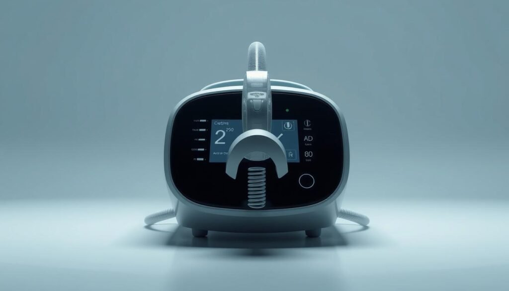 A highly detailed, technical illustration of a sleek, modern iCareCPAP sleep apnea machine. The device is prominently featured in the center, its streamlined design and advanced interface visible. Soft, directional lighting highlights the machine's curves and contours, creating depth and dimensionality. The background is a clean, minimalist environment, allowing the iCareCPAP to take center stage. The overall mood is one of medical precision and technological sophistication, reflecting the machine's crucial role in maintaining respiratory health during sleep. A highly detailed, technical illustration of a sleek, modern iCareCPAP sleep apnea machine. The device is prominently featured in the center, its streamlined design and advanced interface visible. Soft, directional lighting highlights the machine's curves and contours, creating depth and dimensionality. The background is a clean, minimalist environment, allowing the iCareCPAP to take center stage. The overall mood is one of medical precision and technological sophistication, reflecting the machine's crucial role in maintaining respiratory health during sleep.