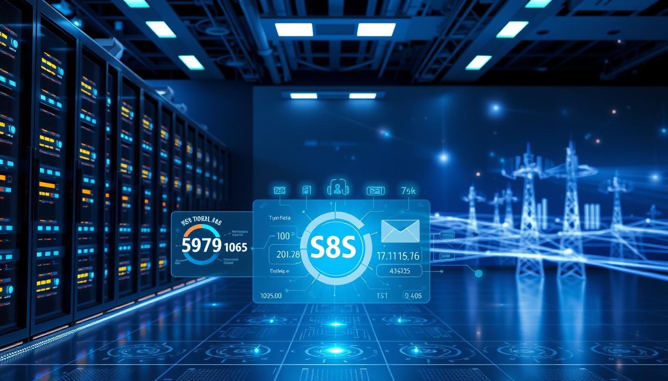 A high-tech scene illustrating the concept of a reliable telecommunications gateway for a mobile verification system. In the foreground, a sleek, modern server room with glowing LED lights and advanced networking equipment, emphasizing connectivity and stability. In the middle ground, a seamless digital interface displaying metrics for gateway performance, such as uptime and speed, with visual data overlays representing SMS traffic. The background features an abstract representation of a mobile network, with signals radiating from towers, symbolizing robust communication. The lighting is cool and futuristic, highlighting efficiency and technology. The atmosphere is professional and focused, conveying reliability and security in mobile verification processes.